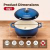 6 Quart Enamel Cast Iron Dutch Oven with Moisture-Sealing Lid for Bread Baking Braising And Slow Cooking, Dual Handles, Oven Safe - blue