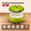 6 Quart Enamel Cast Iron Dutch Oven with Moisture-Sealing Lid for Bread Baking Braising And Slow Cooking, Dual Handles, Oven Safe - green