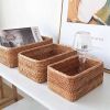 3pcs Hand-Woven Rattan Wicker Basket Fruit Tea Snack Bread Basket Cosmetic Rectangular Storage Box Household Kitchen Room Supply - 3pcs mixed set -