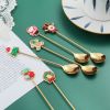 4pcs /Pack Christmas Gift Spoon Cartoon Fruit Fork Dessert Coffee Scoop - Gold - Style C