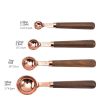 Rose Gold Measuring Cups and Spoons Set, Copper Pink Stainless Steel Cup and Spoon with Wooden Handle, Coffee Cake Milk Baking Measuring Cup - 8-PC