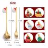 6pcs /Pack Christmas Mixing Spoon Fruit Fork With Pendant Flatware - Gold - Spoon
