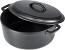 Cast Iron Dutch Oven Pot with Lid and Dual Handles, Oven Safe, Heavy-Duty, 7-Quart, Round, Black - 1 Pack