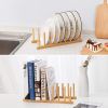 1pc Bamboo Dish Plate Bowl Drainer Storage, Cup Book Pot Lid Cutting Board Drying Rack, Stand Drainer Storage Holder Organizer Kitchen Cabinet,