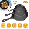 3Pcs Pre-Seasoned Cast Iron Skillet Set 6/8/10in Non-Stick Oven Safe Cookware Heat-Resistant Frying Pan - as pic