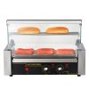 Hot Dog Roller 5 Rollers 12 Hot Dogs Capacity, 750W Stainless Sausage Grill Cooker Machine with Dual Temp Control Glass Hood Acrylic Cover Bun