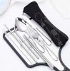 8 Pieces Travel Flatware Set, Portable Stainless Steel Utensils Set, Knife Fork Spoon Chopsticks Straw with Zipper Case - Black