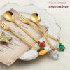 6pcs /Pack Christmas Mixing Spoon Fruit Fork With Pendant Flatware - Gold - Fork
