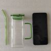 1 Pcs Green Glass Straw Cup, 6 Colors Square Glass Cup With Straw And Lid, High Borosilicate Glass Cup, Milk Cup, Juice Cup, Cold Drink Cup, Coffee