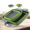 Collapsible Colander Set Of 2, Silicone Square Strainer With Handle For Kitchen Food Draining Pasta Vegetable Fruit And Meat - Red Set (1 Large + 1