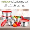 Mixing Bowls with Lids Set of 5, Stainless Steel Mixing Bowls Metal Nesting Salad Bowls, Size 4.5, 3, 1.5, 1, 0.7 QT Great for Cooking, Baking,