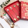 4pcs /Pack Christmas Gift Spoon Cartoon Fruit Fork Dessert Coffee Scoop - Gold - Style C