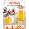 Beverage Dispenser, 2.2 Gallon Drink Dispensers for Parties, Glass Juice Dispenser with Wood Stand, Stainless Steel Spigot, Iced Tea Lemonade Juice