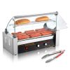 Hot Dog Roller 5 Rollers 12 Hot Dogs Capacity, 750W Stainless Sausage Grill Cooker Machine with Dual Temp Control Glass Hood Acrylic Cover Bun