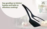 2-in-1 Silicone Spatula Tongs Cooking Tool - Non-Stick Heat Resistant Flipping Tongs for Eggs, Pancakes, Omelets, Steak, and Fish - Ergonomic