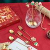 4pcs /Pack Christmas Gift Spoon Cartoon Fruit Fork Dessert Coffee Scoop - Gold - Style D