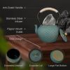 Japanese Style Cast Iron Teapot for Stove Top with Stainless Steel Infuser Loose Leaf Tetsubin Grid Design Blue Tea Kettle 40oz/1200ml - Blue Grid