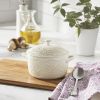 1QT Cocotte Casserole Baking Dish with Lid, Stoneware, Vintage Lace, Linen - 1 Pack