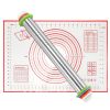 Dough Rolling Pin Dough Roller Stainless Steel Rolling Pins with 4 Removable Adjustable Thickness Rings and Rolling Mat - Red