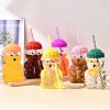 1 PCS 20 OZ Green Little Bear Glass Straw Cup High Borosilicate Heat-resistant Glass Cup For Juice, Milk and Cold drinks - Green