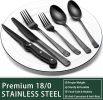 24-Piece Black Silverware Set with Steak Knives, Black Flatware Set for 4, Food-Grade Stainless Steel Tableware Cutlery Set, Mirror Finished