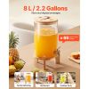 Beverage Dispenser, 2.2 Gallon Drink Dispensers for Parties, Glass Juice Dispenser with Wood Stand, Stainless Steel Spigot, Iced Tea Lemonade Juice
