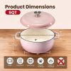 6 Quart Enamel Cast Iron Dutch Oven with Moisture-Sealing Lid for Bread Baking Braising And Slow Cooking, Dual Handles, Oven Safe - pink
