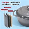 6 Quart Enamel Cast Iron Dutch Oven with Moisture-Sealing Lid for Bread Baking Braising And Slow Cooking, Dual Handles, Oven Safe - grey
