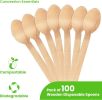 Disposable Wooden Cutlery Spoons, Compostable and Earth Friendly, 6.25 Inch Length - Pack of 100 Spoons - Natural
