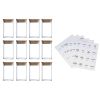Empty Spice Jars with Label Pack (12x Bamboo Lid Glass Jar). Small 8oz Spice Storage Bottles with 72 Printed Spice Stickers and 20 Writable Pantry
