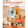 Beverage Dispenser, 2 Pack 1 Gallon Drink Dispensers for Parties, Glass Juice Dispenser with Wood Stand, Stainless Steel Spigot, Infuser, Iced Tea