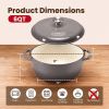 6 Quart Enamel Cast Iron Dutch Oven with Moisture-Sealing Lid for Bread Baking Braising And Slow Cooking, Dual Handles, Oven Safe - grey