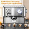 PlumChef Espresso Machine 20 Bar Professional Compact Household Coffee Espresso Maker with Milk Frother Steam Wand Pressure Gauge 54oz Water Tank