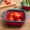 Collapsible Colander Set Of 2, Silicone Square Strainer With Handle For Kitchen Food Draining Pasta Vegetable Fruit And Meat - Red Set (1 Large + 1