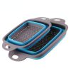 Collapsible Colander Set Of 2, Silicone Square Strainer With Handle For Kitchen Food Draining Pasta Vegetable Fruit And Meat - Red Set (1 Large + 1