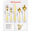 100-Piece Gold Silverware Set, Food-Grade Stainless Steel Flatware Utensils for 20, Mirror Finished Cutlery Set, Dishwasher Safe Eating Tableware