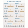 This 32-piece piping bag and nozzle set includes 24 royal icing nozzles, 2 reusable 12-inch piping bags, reusable icing bags and nozzles, and a