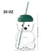 1 PCS 20 OZ Green Little Bear Glass Straw Cup High Borosilicate Heat-resistant Glass Cup For Juice, Milk and Cold drinks - Green