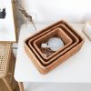 3pcs Hand-Woven Rattan Wicker Basket Fruit Tea Snack Bread Basket Cosmetic Rectangular Storage Box Household Kitchen Room Supply - 1pcs medium -