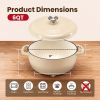 6 Quart Enamel Cast Iron Dutch Oven with Moisture-Sealing Lid for Bread Baking Braising And Slow Cooking, Dual Handles, Oven Safe - beige