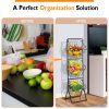 3-Tier Fruit Basket Stand with Adjustable Heights - Black